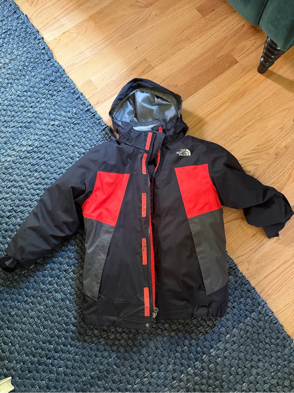 The North Face Kids Black, Red & Gray Insulated Hooded Puffer